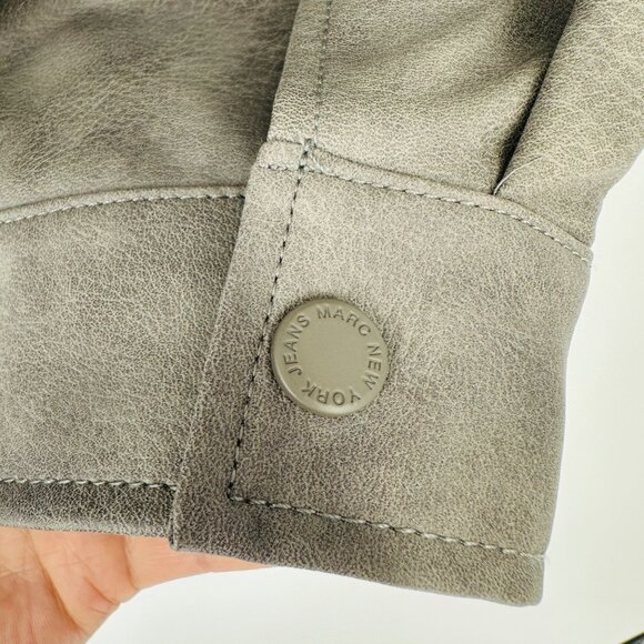 Marc New York Womens Grey Faux Leather Snap Button Long Sleeve Bomber Jacket L - Picture 7 of 11